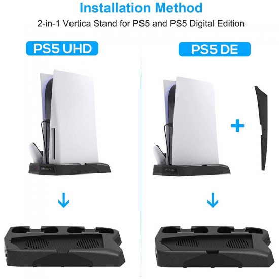 استند خنک کننده پلی استیشن 5 به همراه شارژر و جای دیسک - Charging Stand And cooling Fan Playstation 5