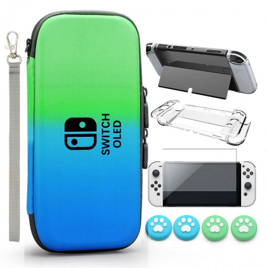 کیف نینتندو سوییچ و محافظ صفحه و محافظ کنسول - Switch Oled Game Accessories Kit Anti drop Storage Carry Case Blue Green