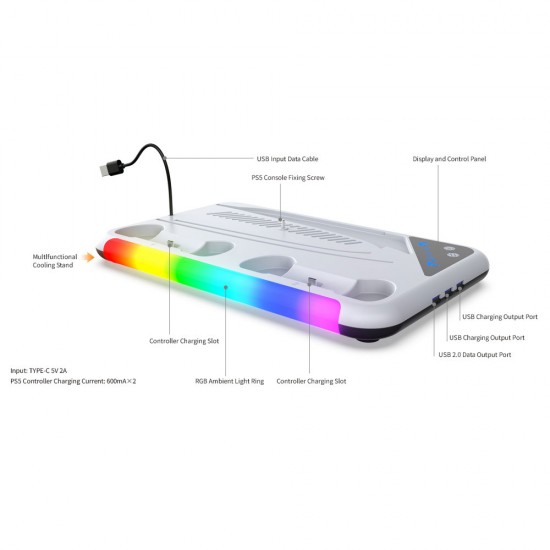 استند چند منظوره پلی5 اسلیم و فت - Multlfunctional Cooling Stand PS5 Slim Fat RGB White Dobe