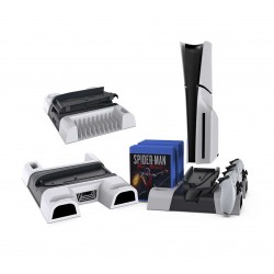 استند خنک کننده پلی5 پرو , اسلیم و فت به همراه شارژر و جای دیسک - Charging Stand And cooling Fan PS5 Pro, Slim, Fat Dobe