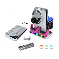 استند چند منظوره پلی5 اسلیم و فت به همراه استند دیسک - Multlfunctional Cooling Stand PS5 Slim Fat RGB White Dobe