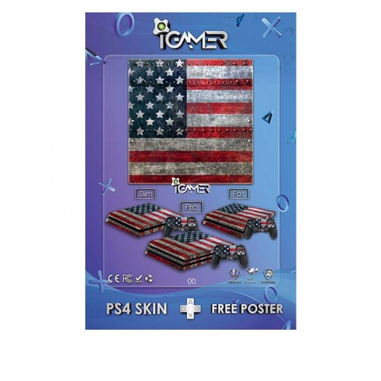 اسکین پلی استیشن 4 اسلیم - Playstation 4 Slim Skin iGamer USA Flag
